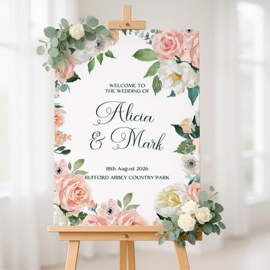 Blush Floral Wedding Party Welcome Sign, Wedding Welcome Sign, Peach Floral Welcome Sign, Wedding Party Sign, Botanical Ceremony Decor