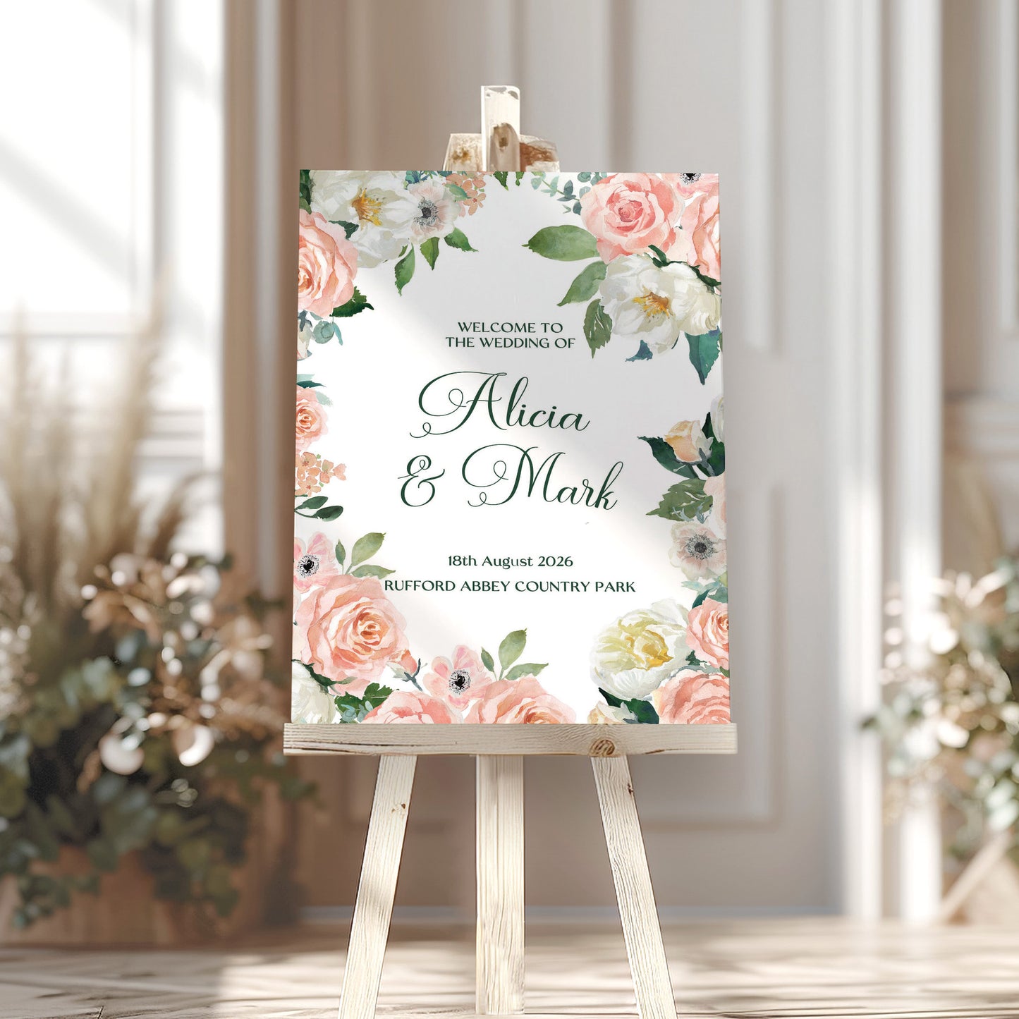 Blush Floral Wedding Party Welcome Sign, Wedding Welcome Sign, Peach Floral Welcome Sign, Wedding Party Sign, Botanical Ceremony Decor