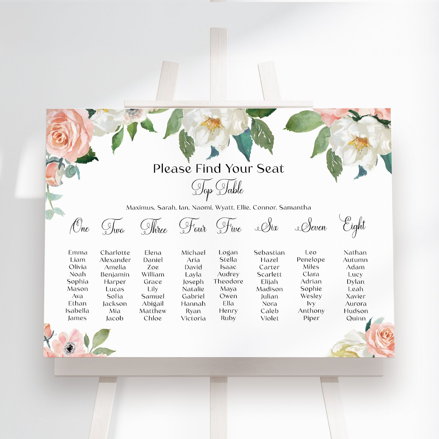 Blush Wedding Seating Plan Sign, Pink Floral Table Plan, Wedding Signage, Printed Foamboard, Wedding Seating Chart Sign, Floral Seating Plan