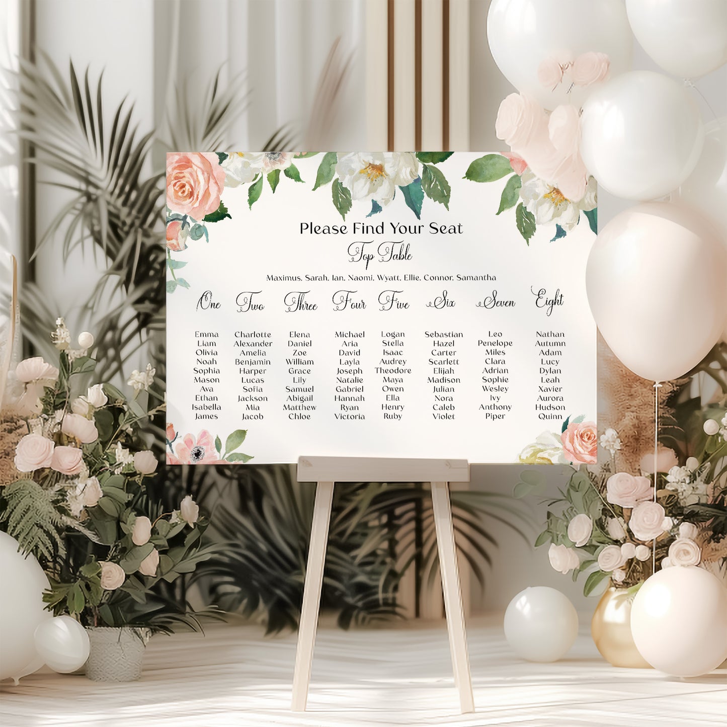 Blush Wedding Seating Plan Sign, Pink Floral Table Plan, Wedding Signage, Printed Foamboard, Wedding Seating Chart Sign, Floral Seating Plan