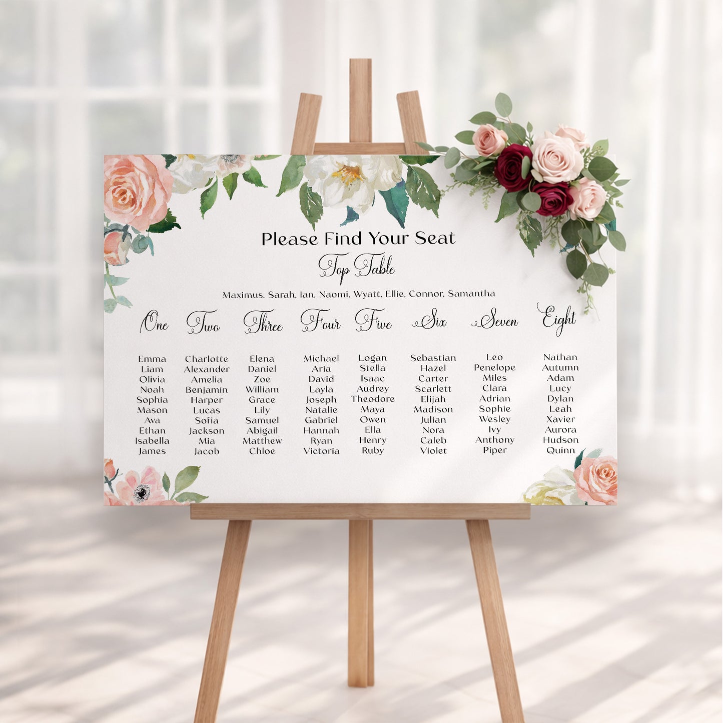 Blush Wedding Seating Plan Sign, Pink Floral Table Plan, Wedding Signage, Printed Foamboard, Wedding Seating Chart Sign, Floral Seating Plan