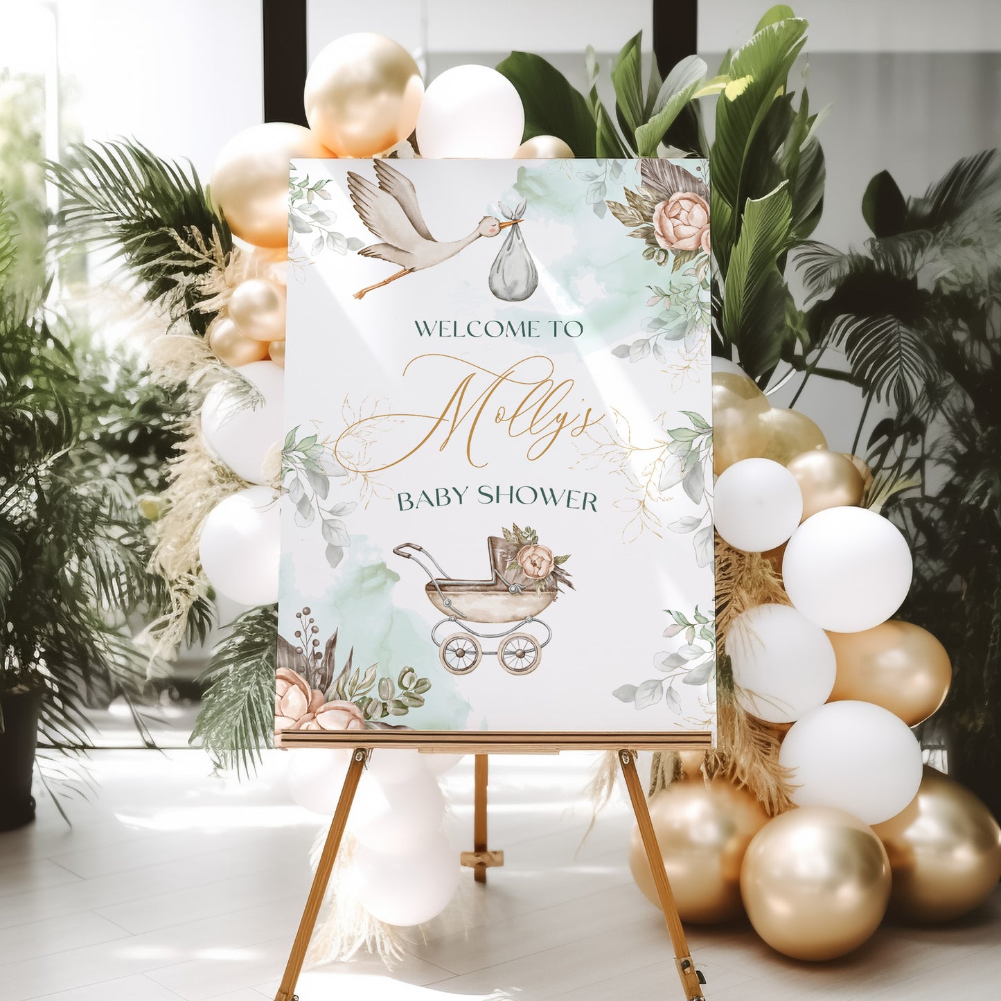 Vintage Pram Baby Shower Sign