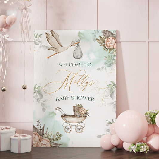 Vintage Pram Baby Shower Sign