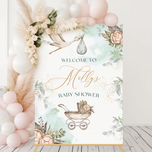 Vintage Pram Baby Shower Sign