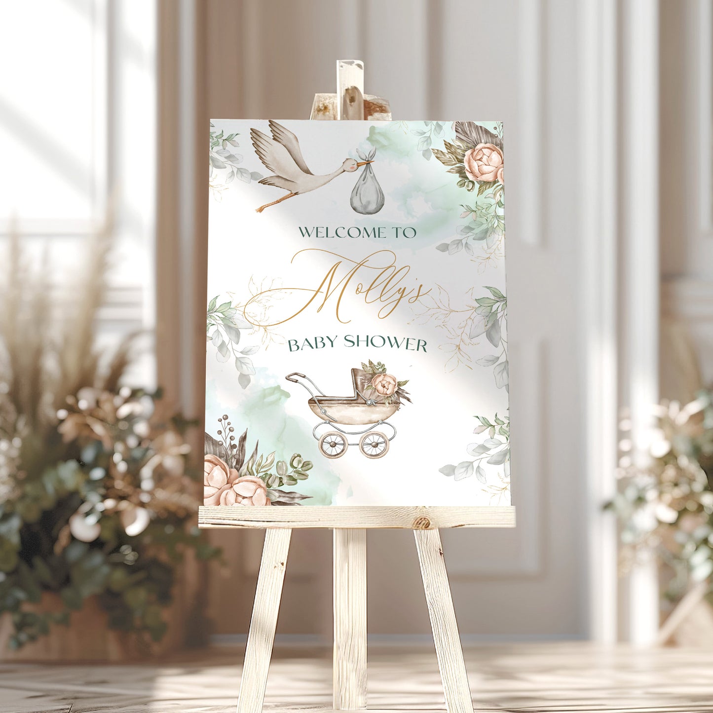 Vintage Pram Baby Shower Sign