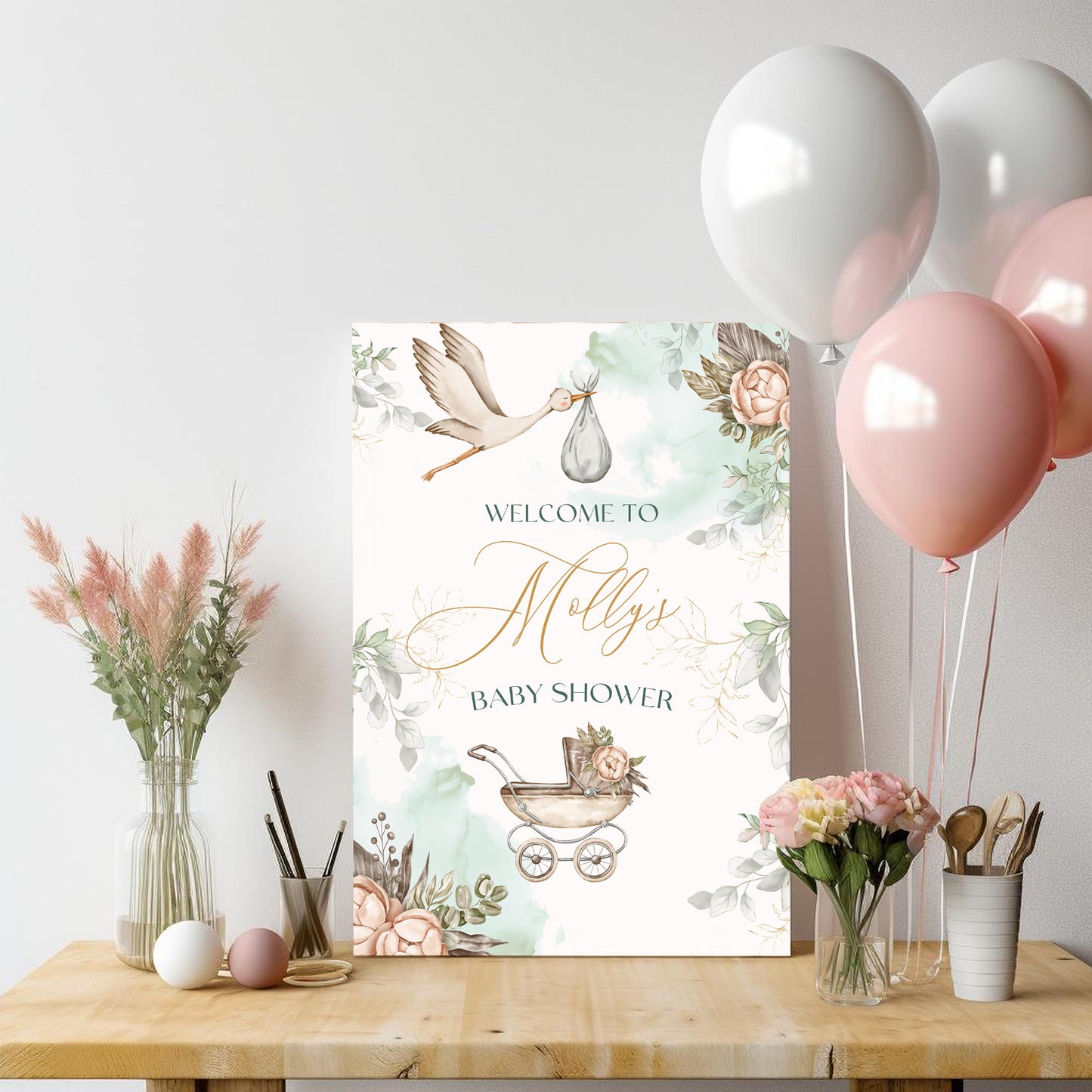 Vintage Pram Baby Shower Sign