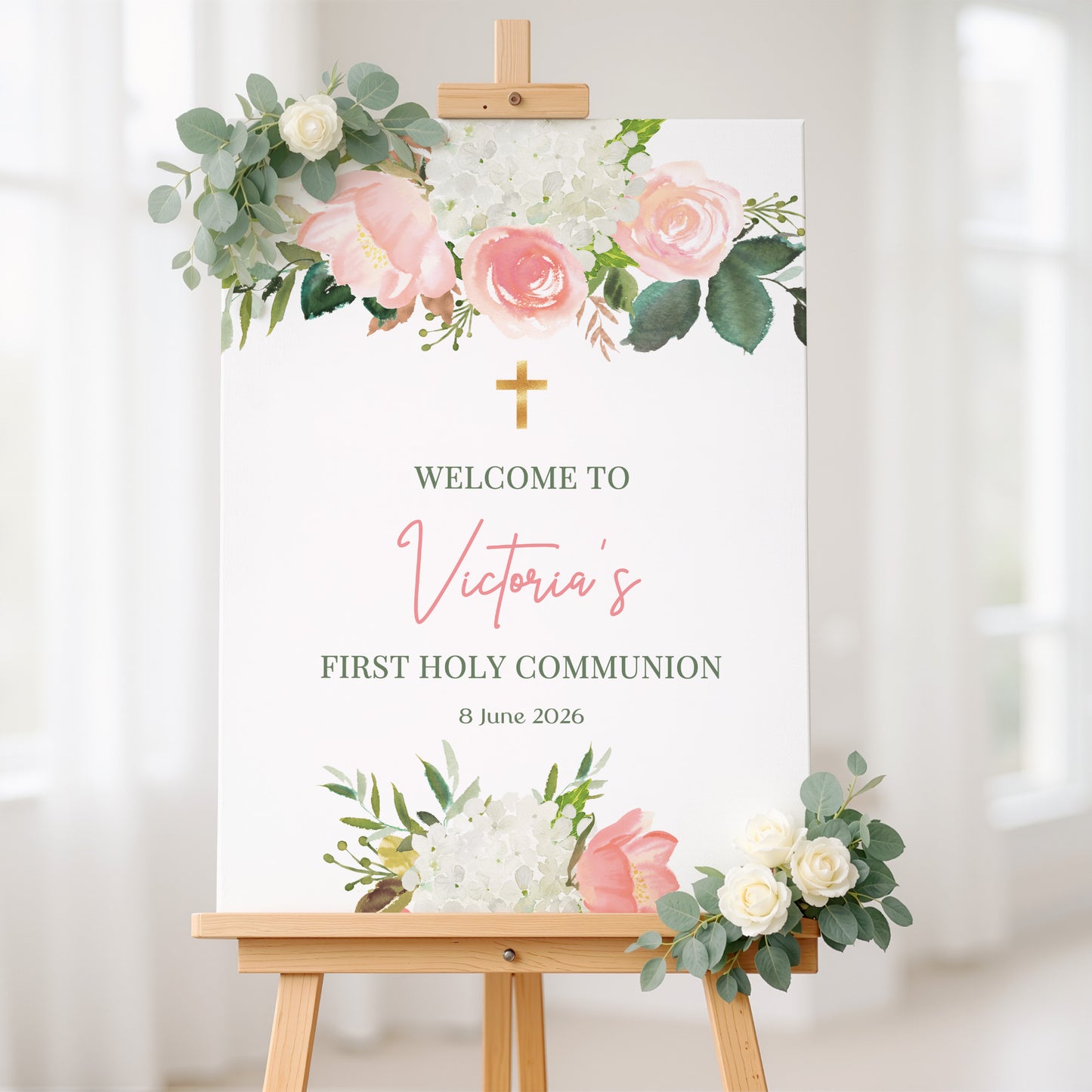 Blush Pink 1st Holy Communion Welcome Sign