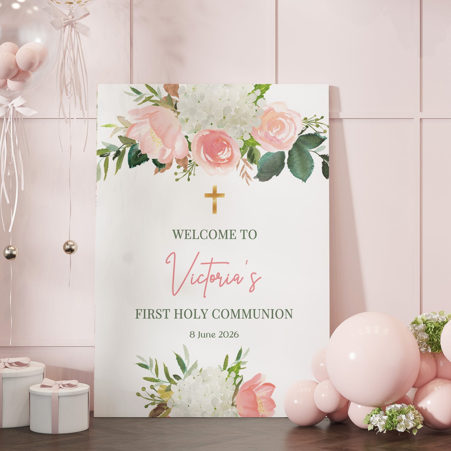 Blush Pink 1st Holy Communion Welcome Sign