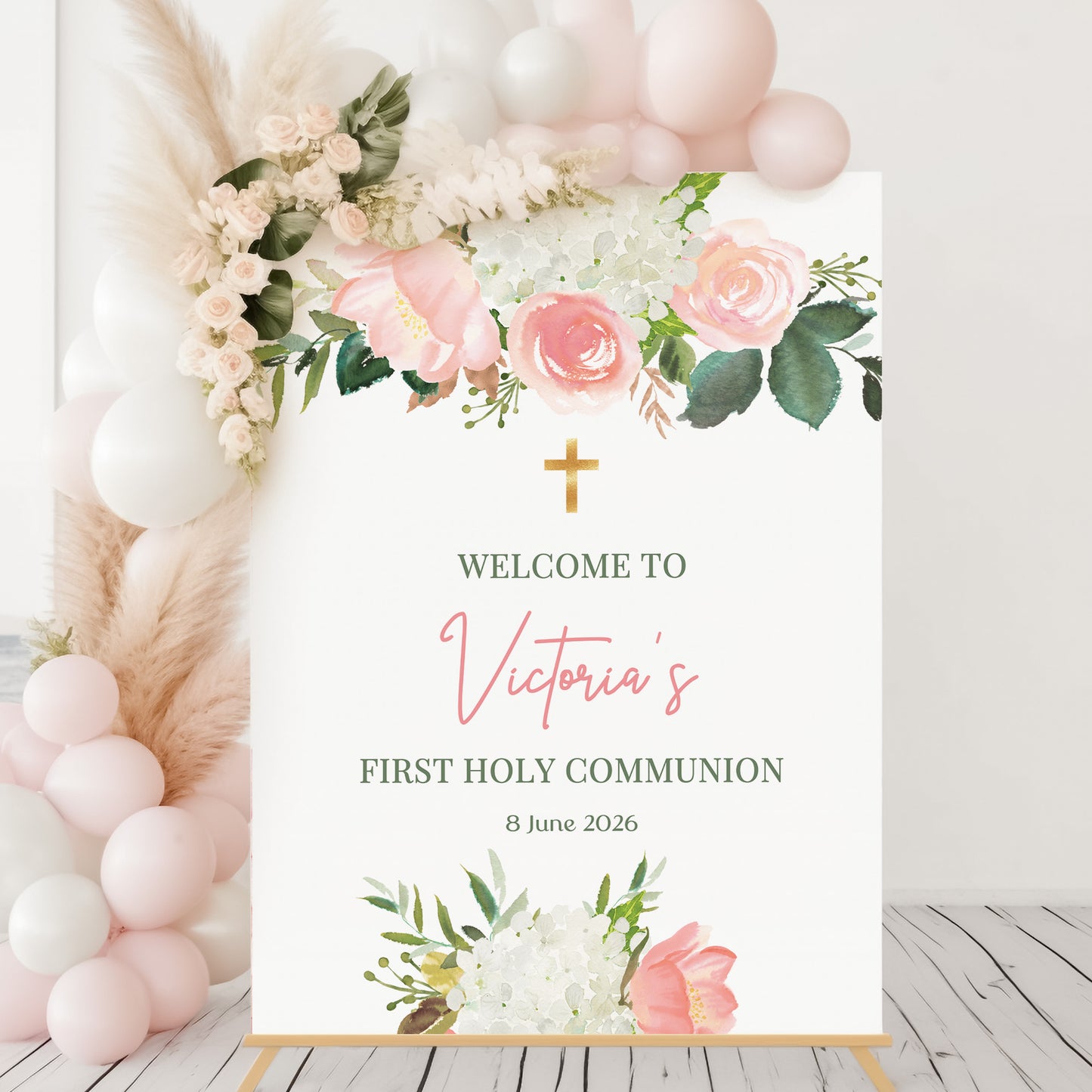 Blush Pink 1st Holy Communion Welcome Sign