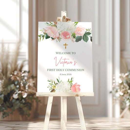Blush Pink 1st Holy Communion Welcome Sign