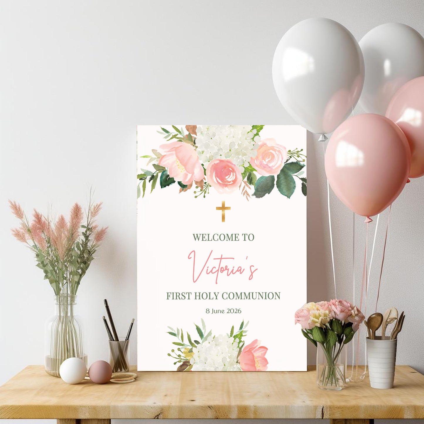 Blush Pink 1st Holy Communion Welcome Sign
