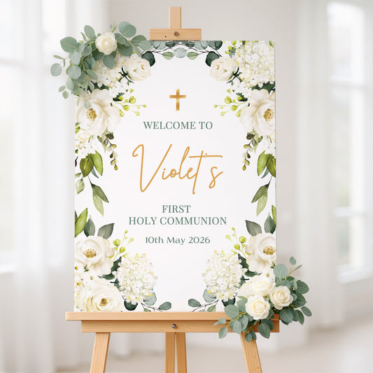 White Rose 1st Holy Communion Welcome Sign