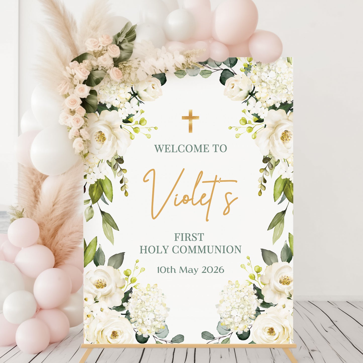 White Rose 1st Holy Communion Welcome Sign