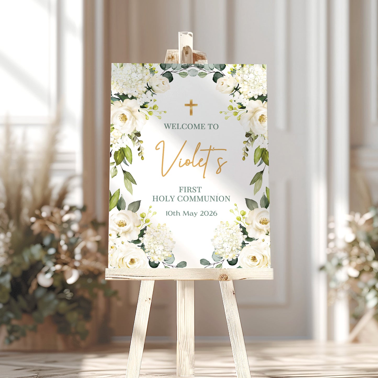 White Rose 1st Holy Communion Welcome Sign