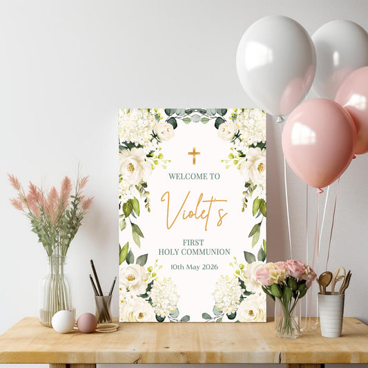 White Rose 1st Holy Communion Welcome Sign