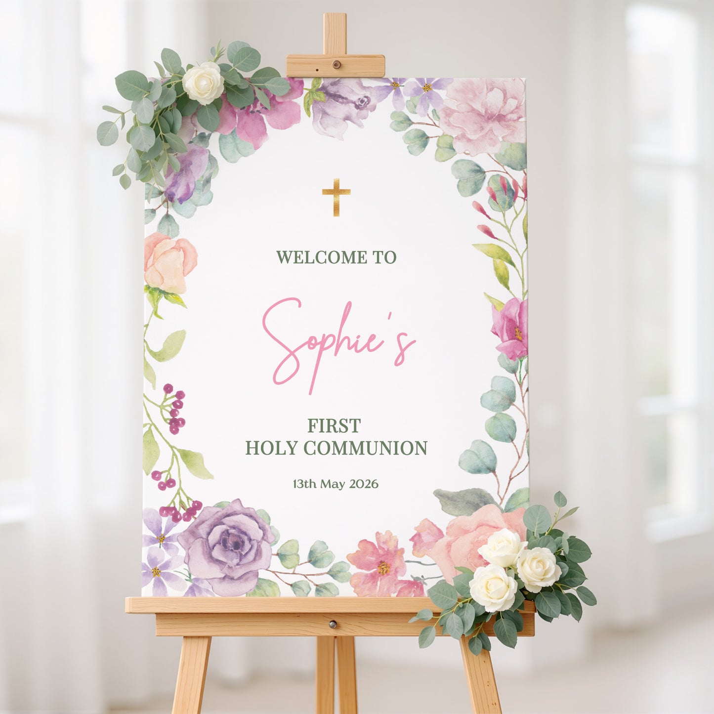 Pink Pastel 1st Holy Communion Welcome Sign