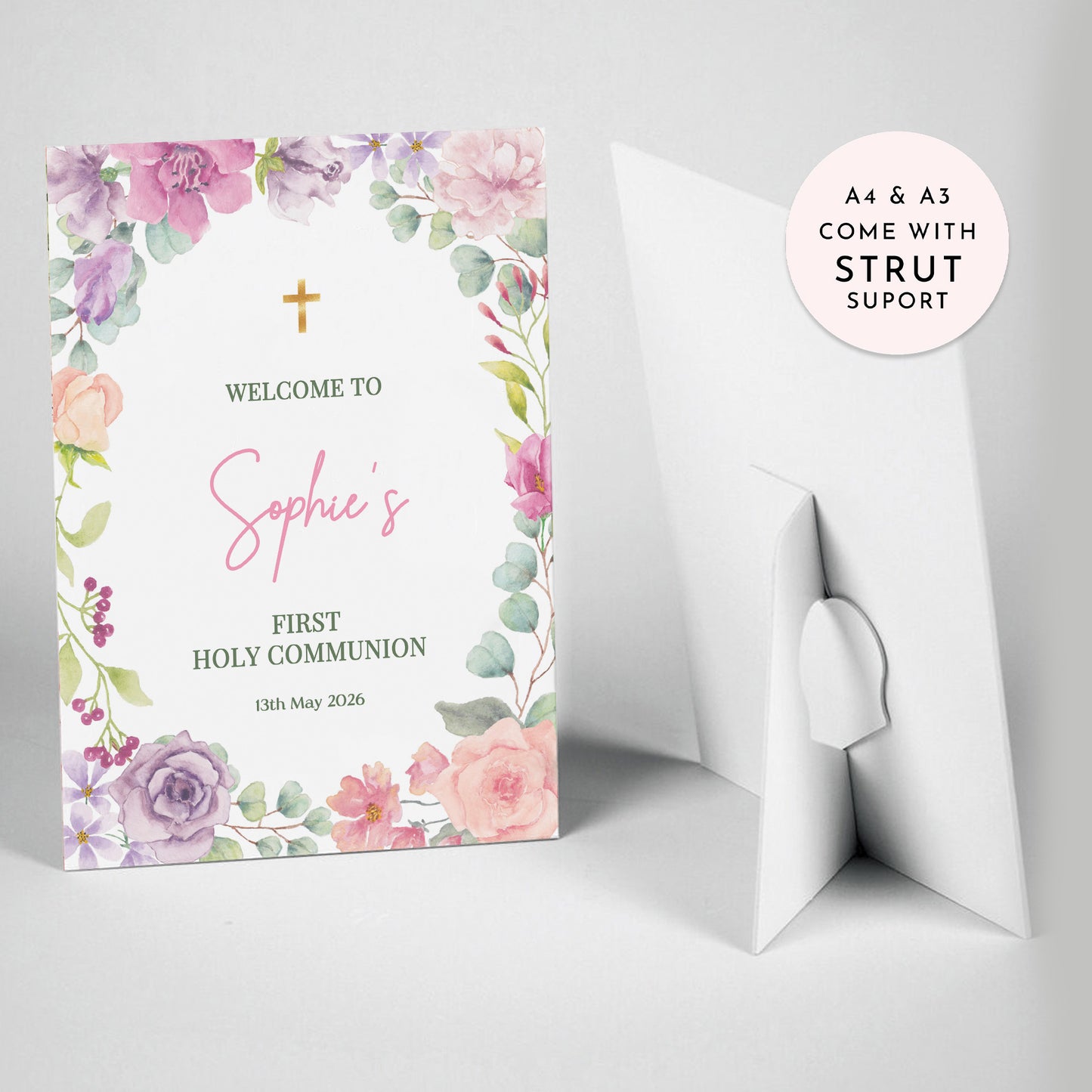 Pink Pastel 1st Holy Communion Welcome Sign