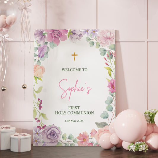 Pink Pastel 1st Holy Communion Welcome Sign