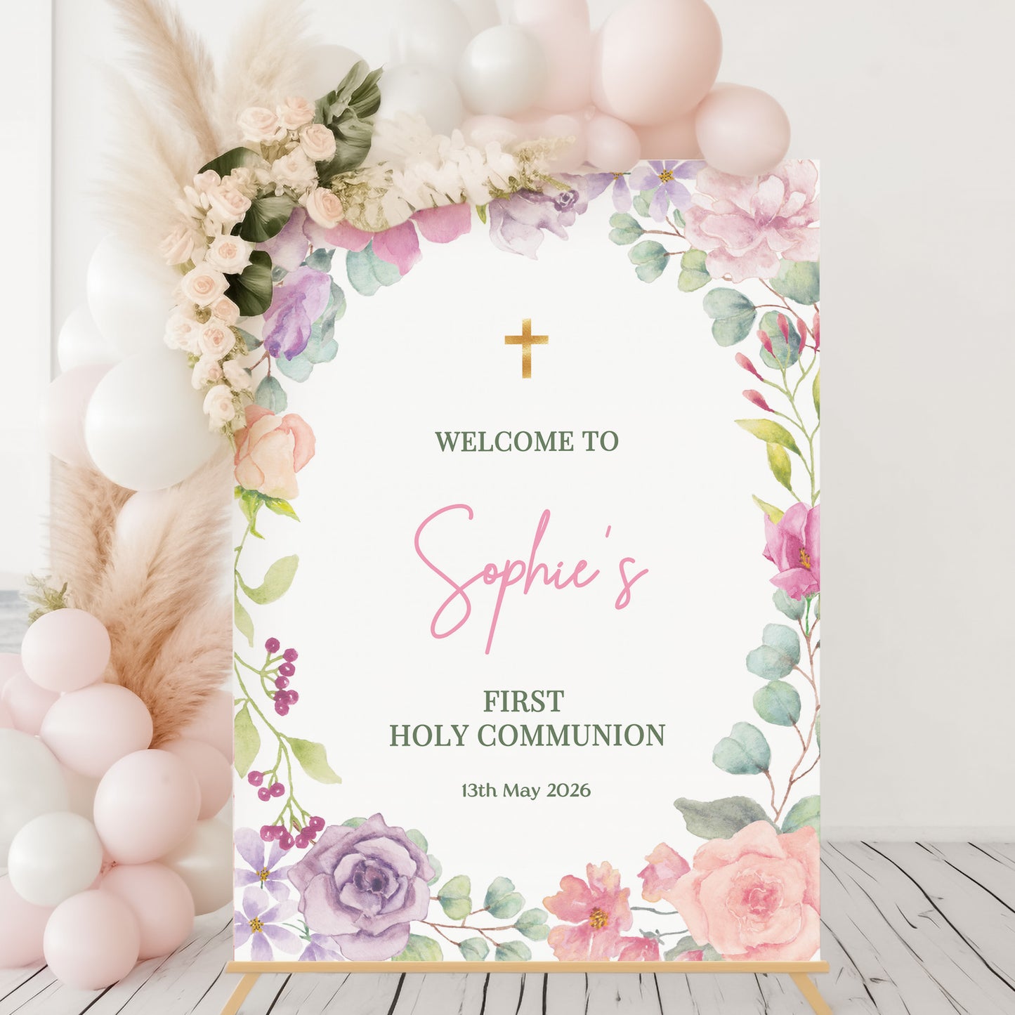 Pink Pastel 1st Holy Communion Welcome Sign