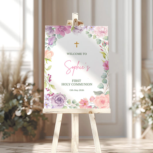 Pink Pastel 1st Holy Communion Welcome Sign