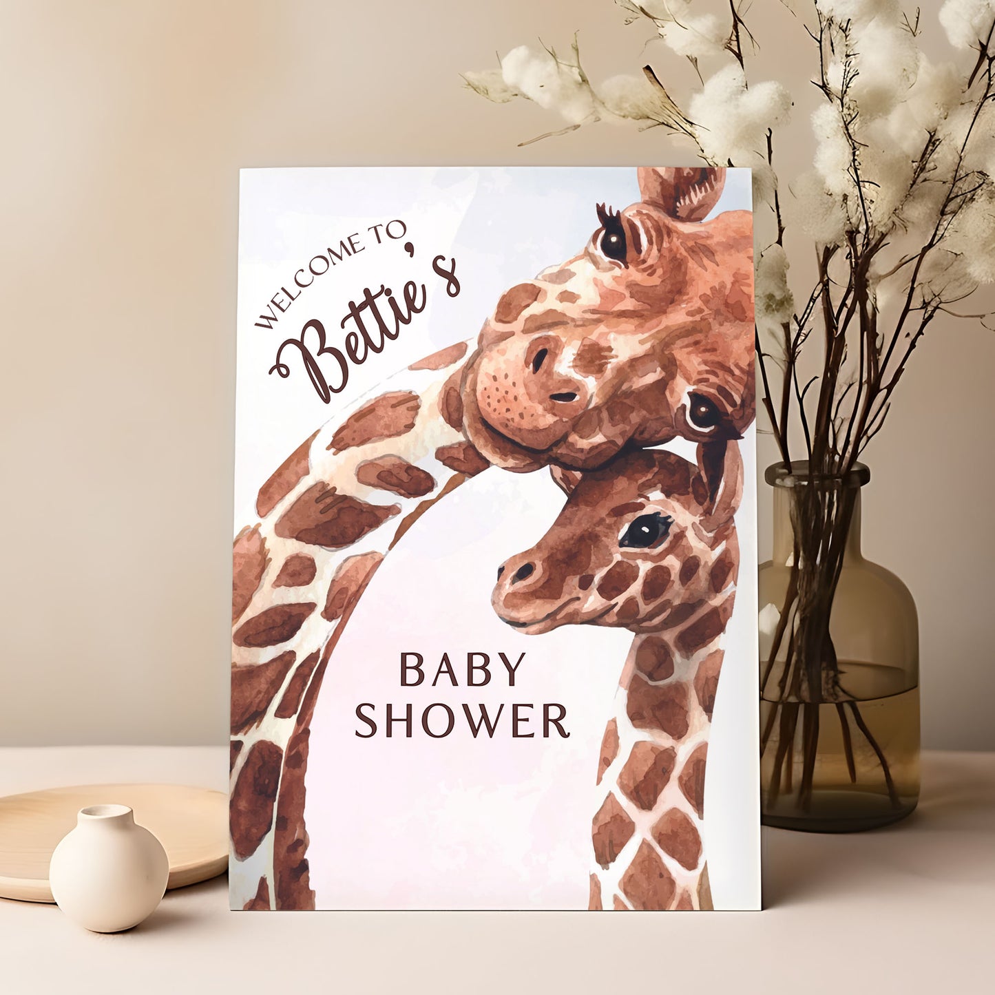 Mum and Baby Giraffe Baby Shower Sign