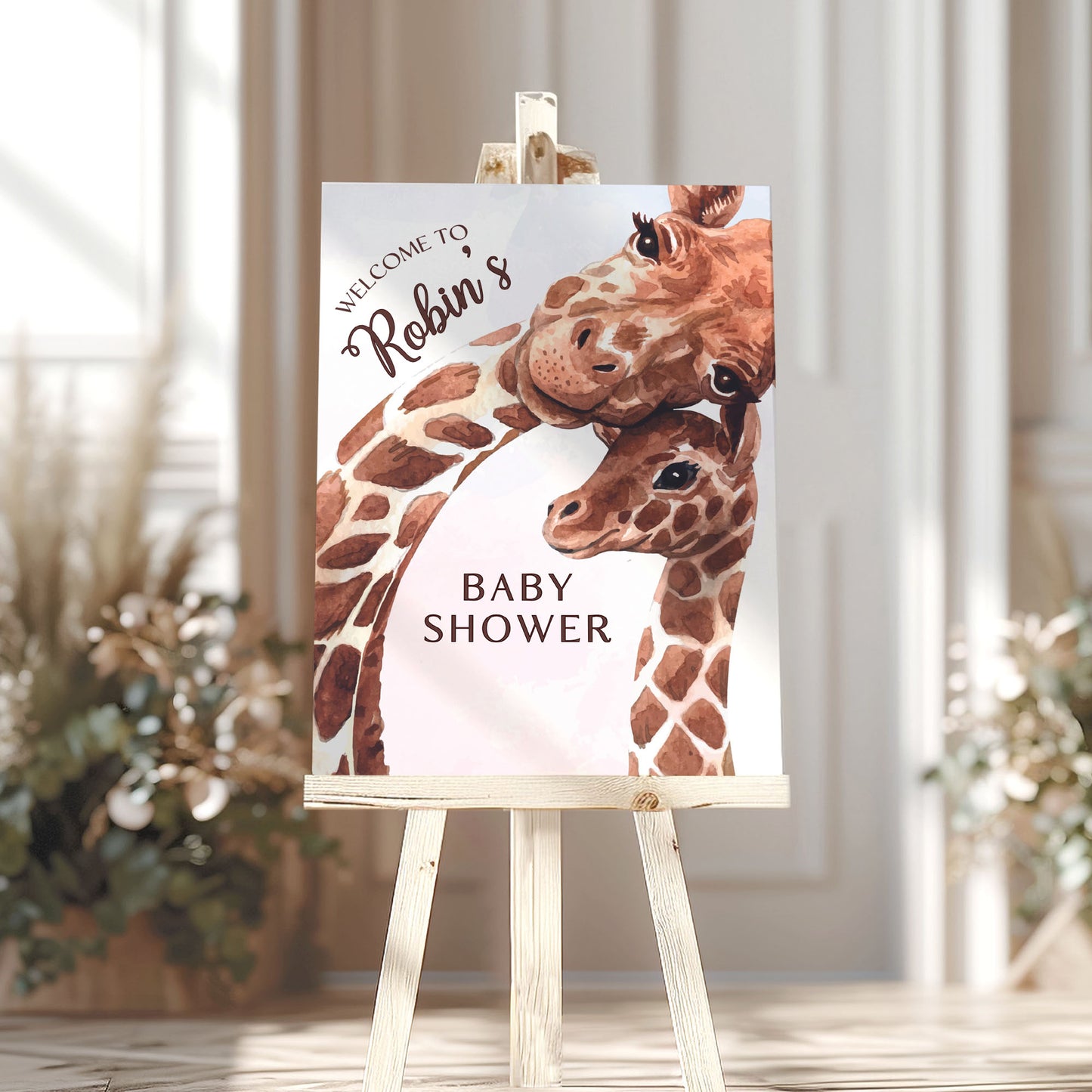 Mum and Baby Giraffe Baby Shower Sign