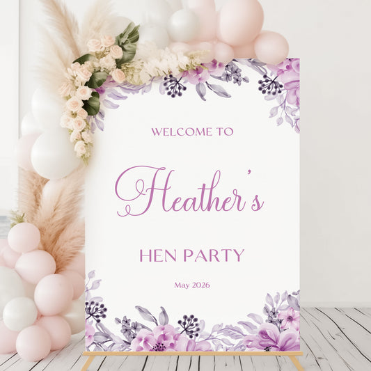 Lilac Hen Party Welcome Sign