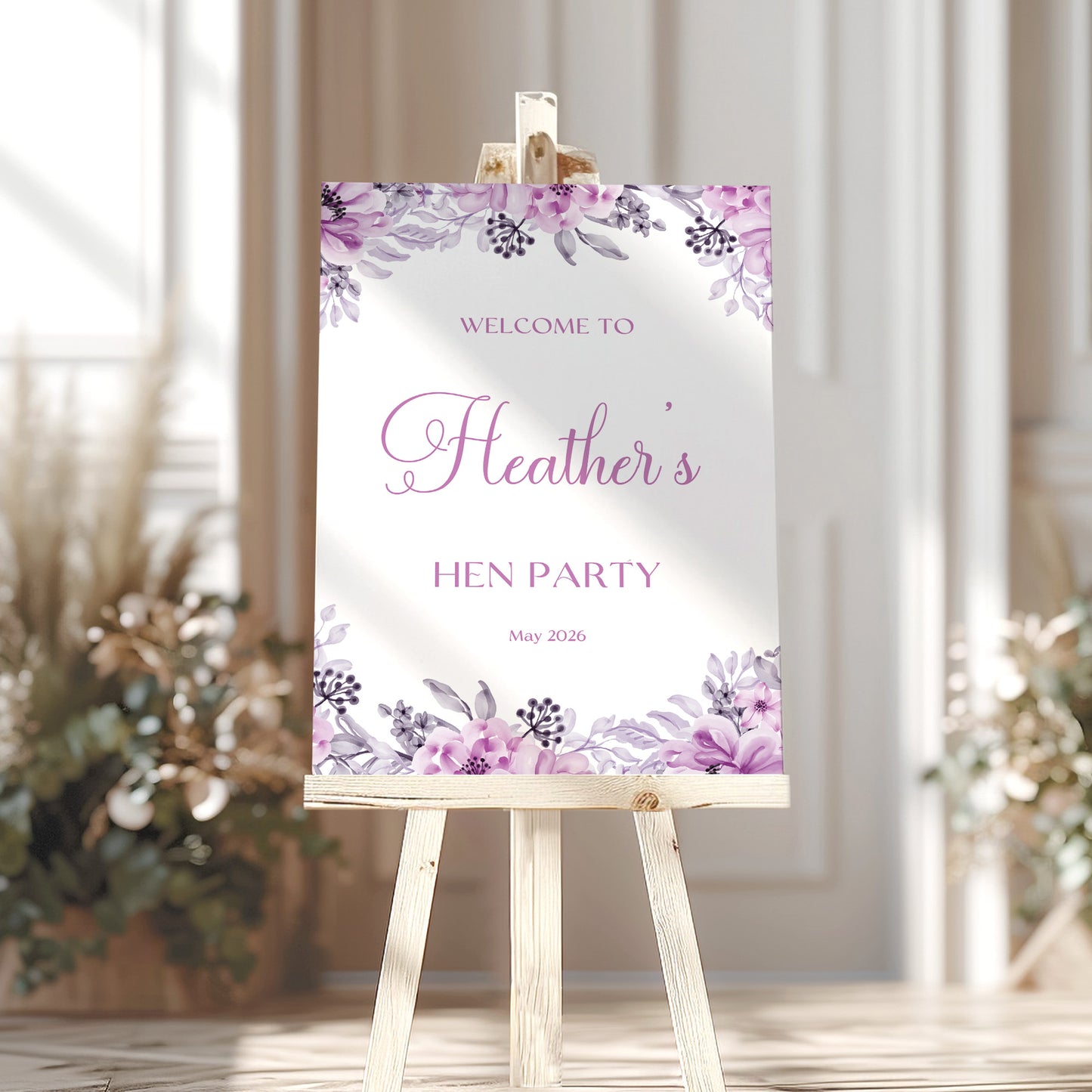 Lilac Hen Party Welcome Sign
