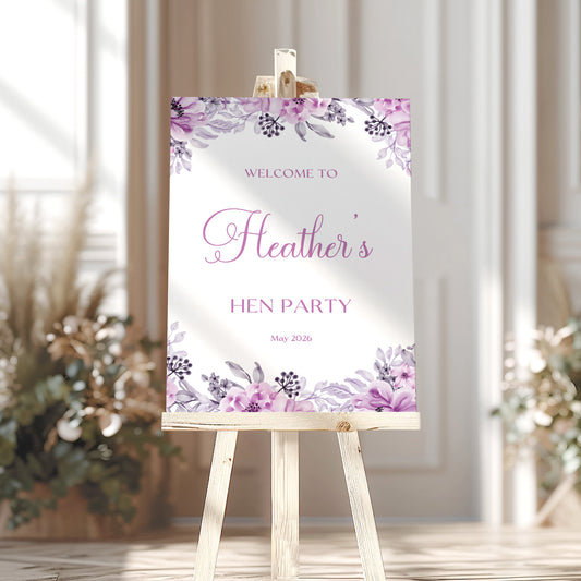 Lilac Hen Party Welcome Sign