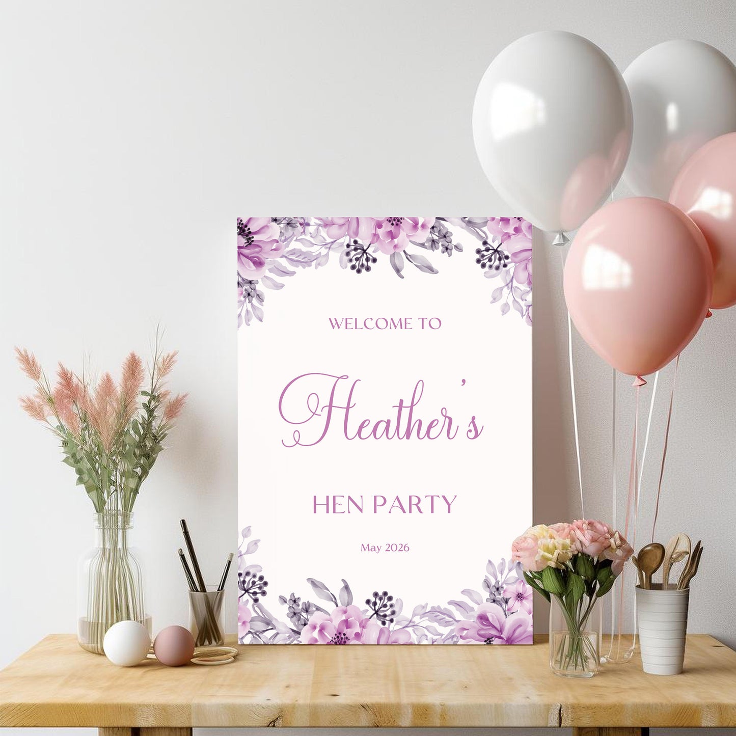 Lilac Hen Party Welcome Sign