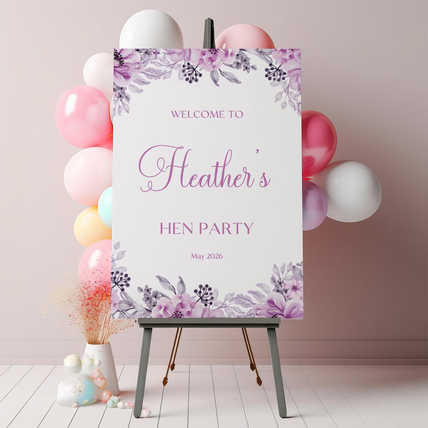 Lilac Hen Party Welcome Sign