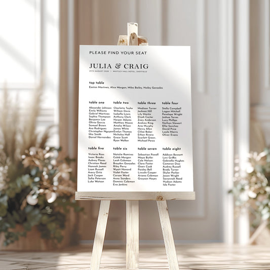 White Wedding Table Plan