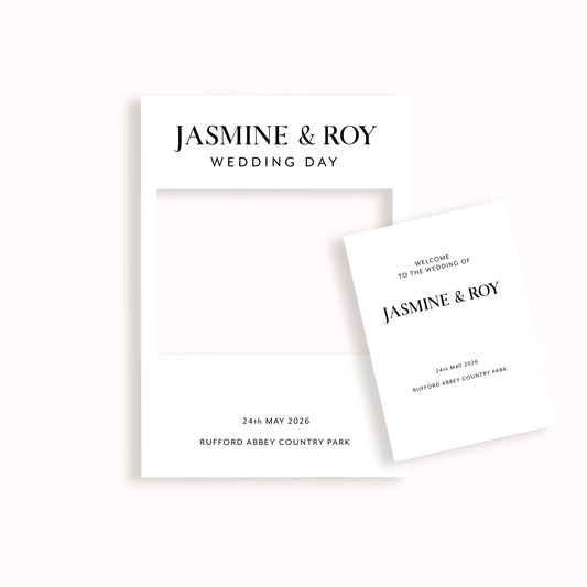Modern White Wedding Selfie Frame and Matching Welcome Sign