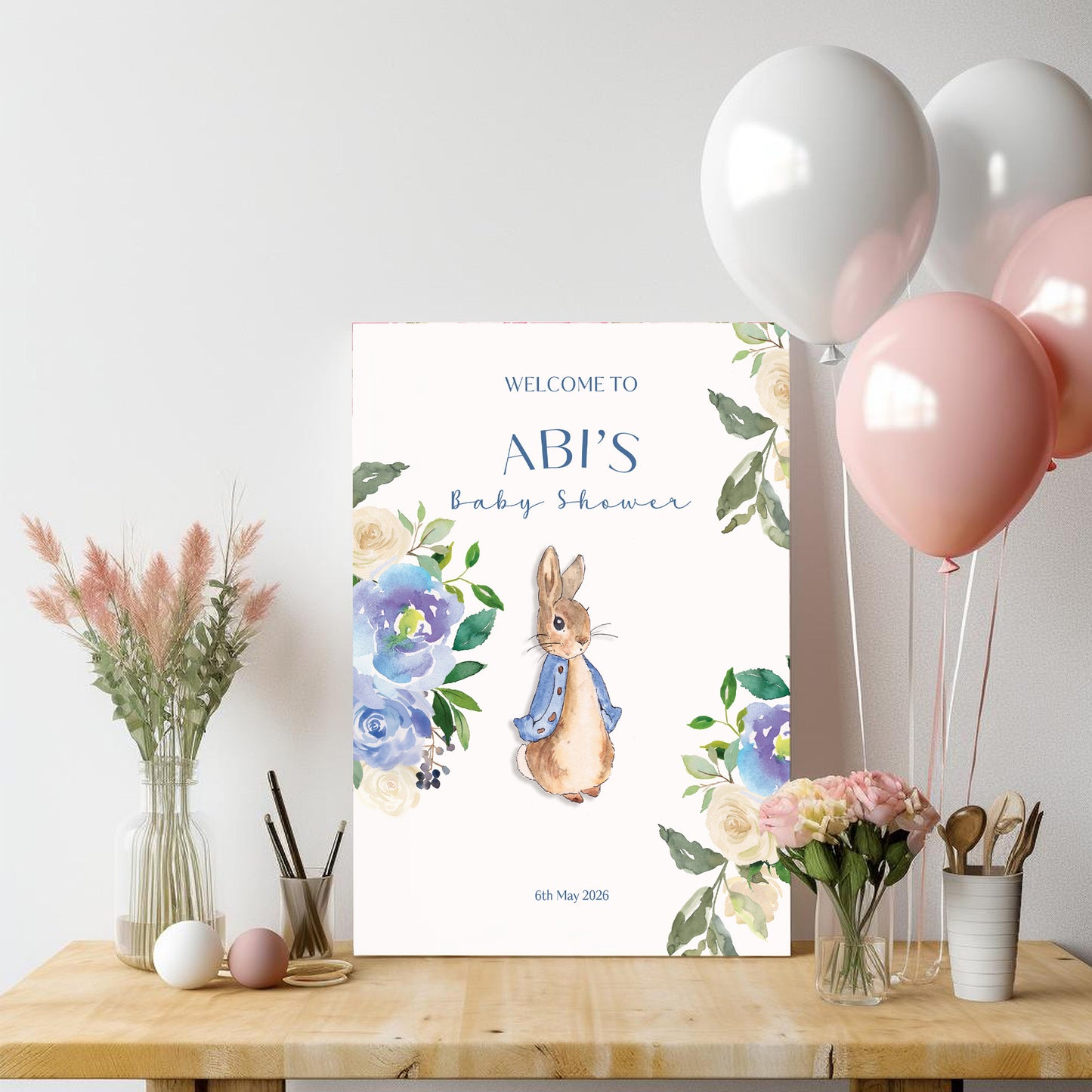 Blue Peter Rabbit Baby Shower Sign