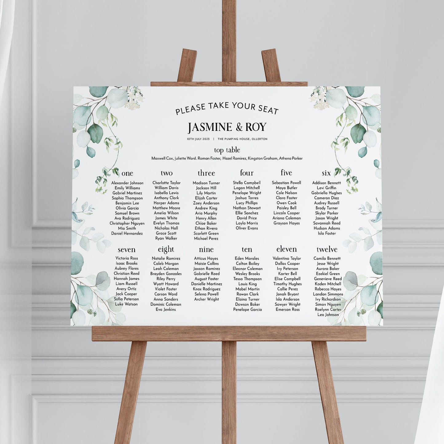 Eucalyptus Wedding Seating Plan Sign