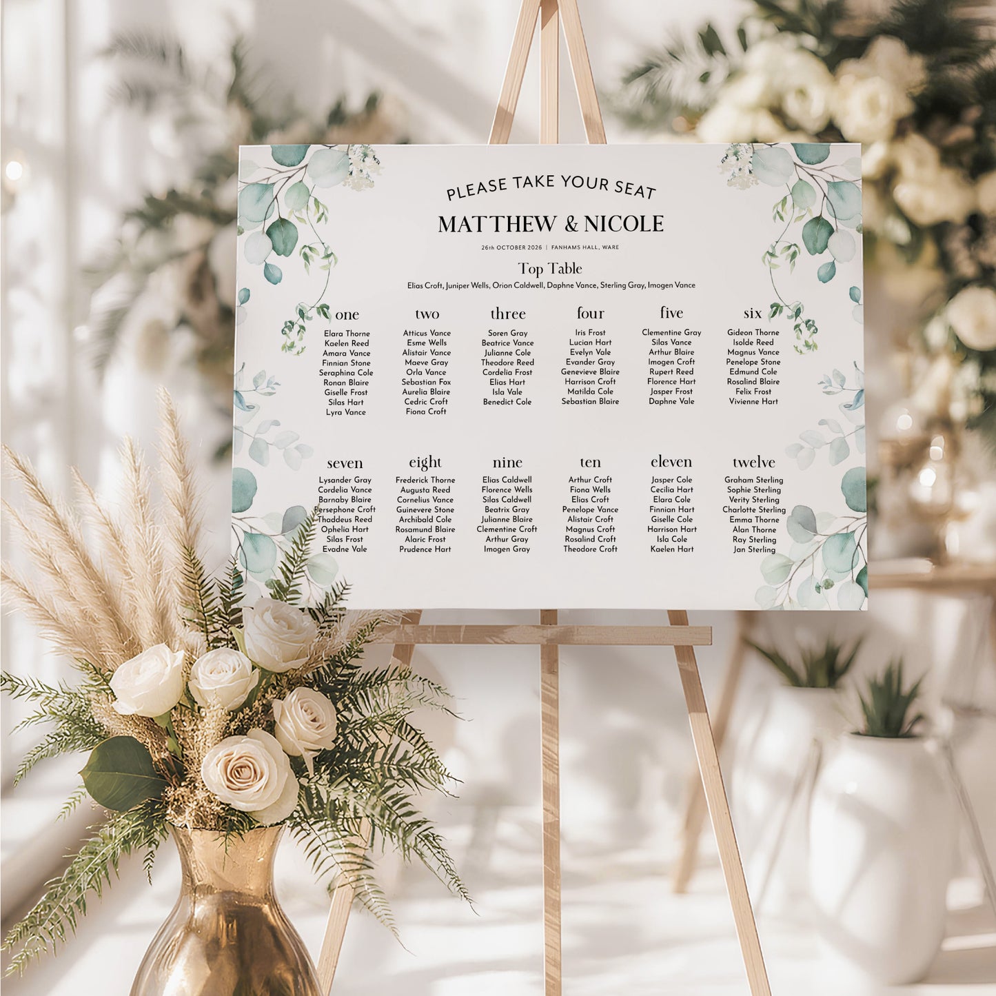 Eucalyptus Wedding Seating Plan Sign
