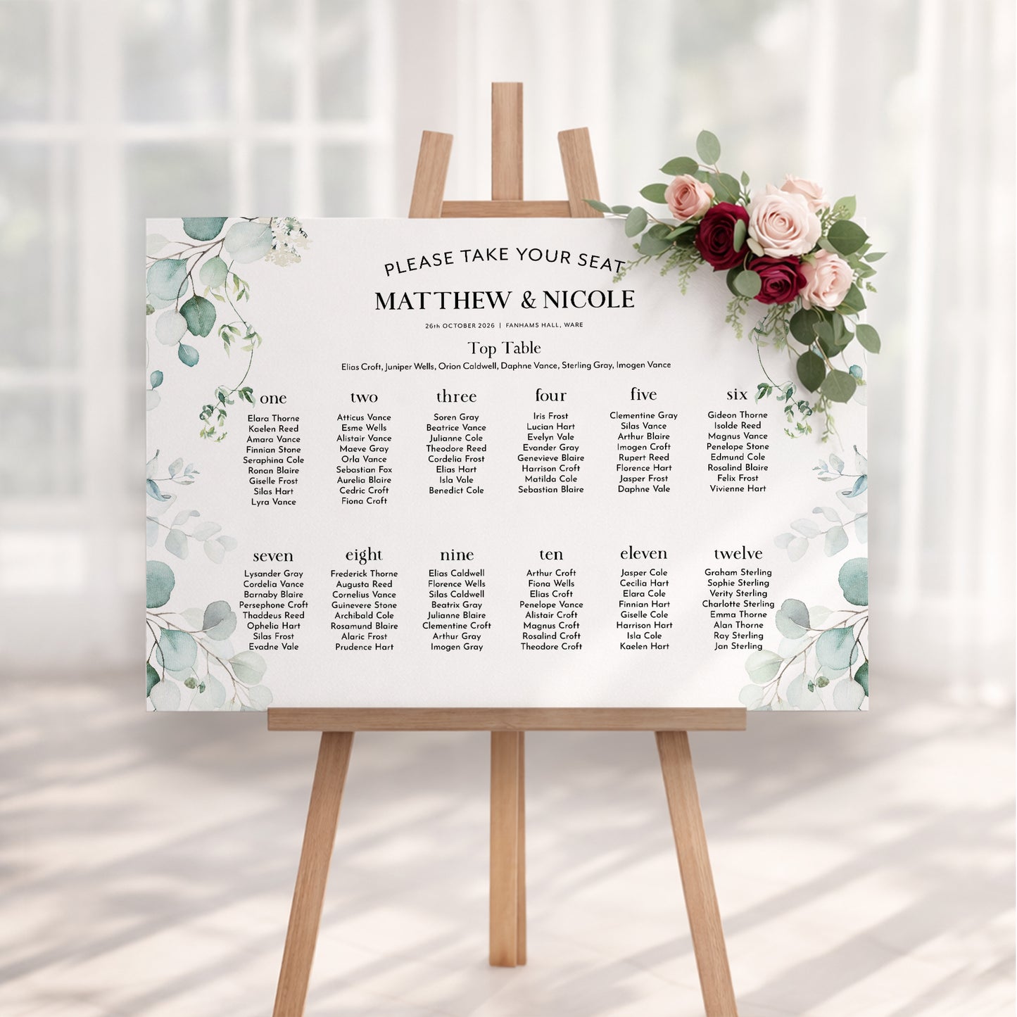 Eucalyptus Wedding Seating Plan Sign
