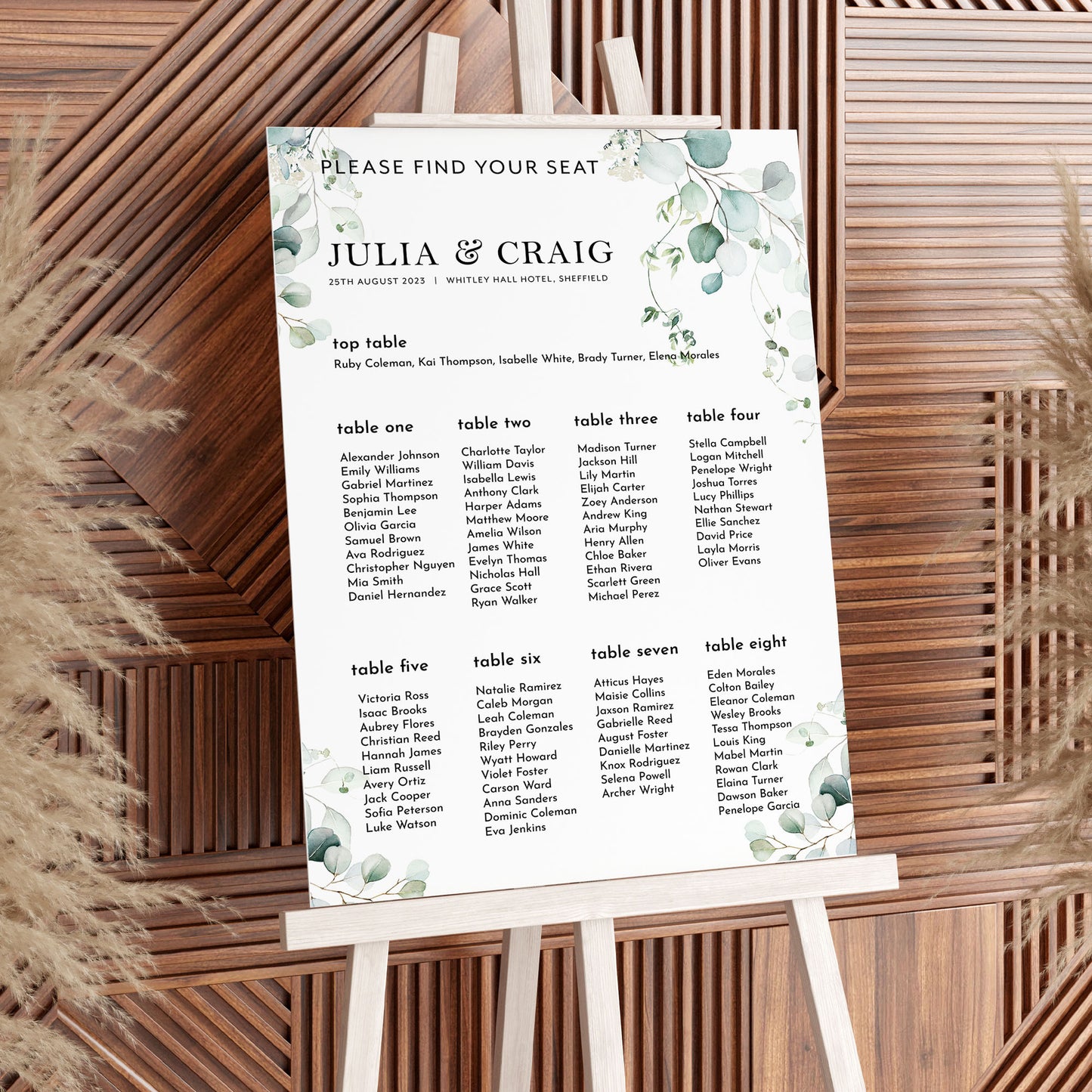 Eucalyptus Wedding Seating Plan Sign