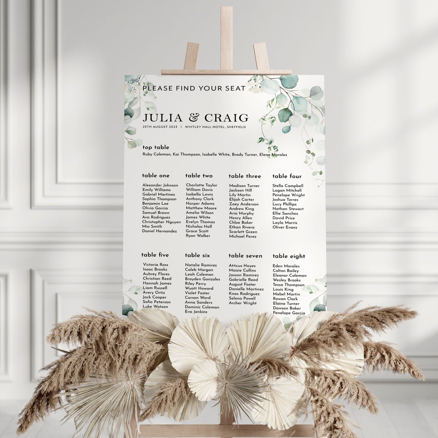 Eucalyptus Wedding Seating Plan Sign