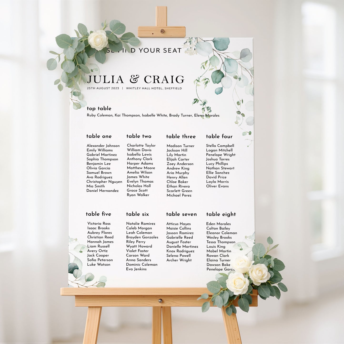 Eucalyptus Wedding Seating Plan Sign