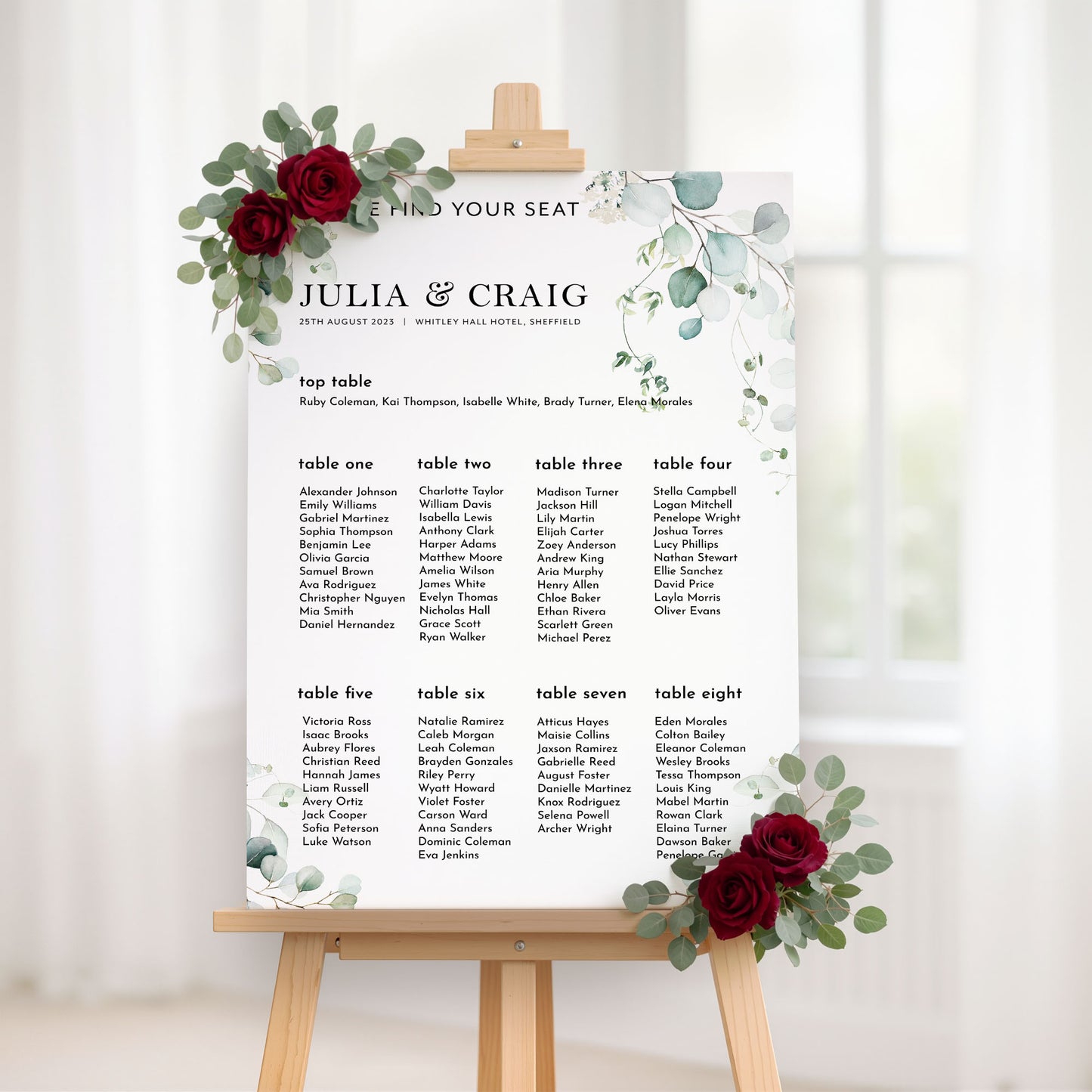 Eucalyptus Wedding Seating Plan Sign