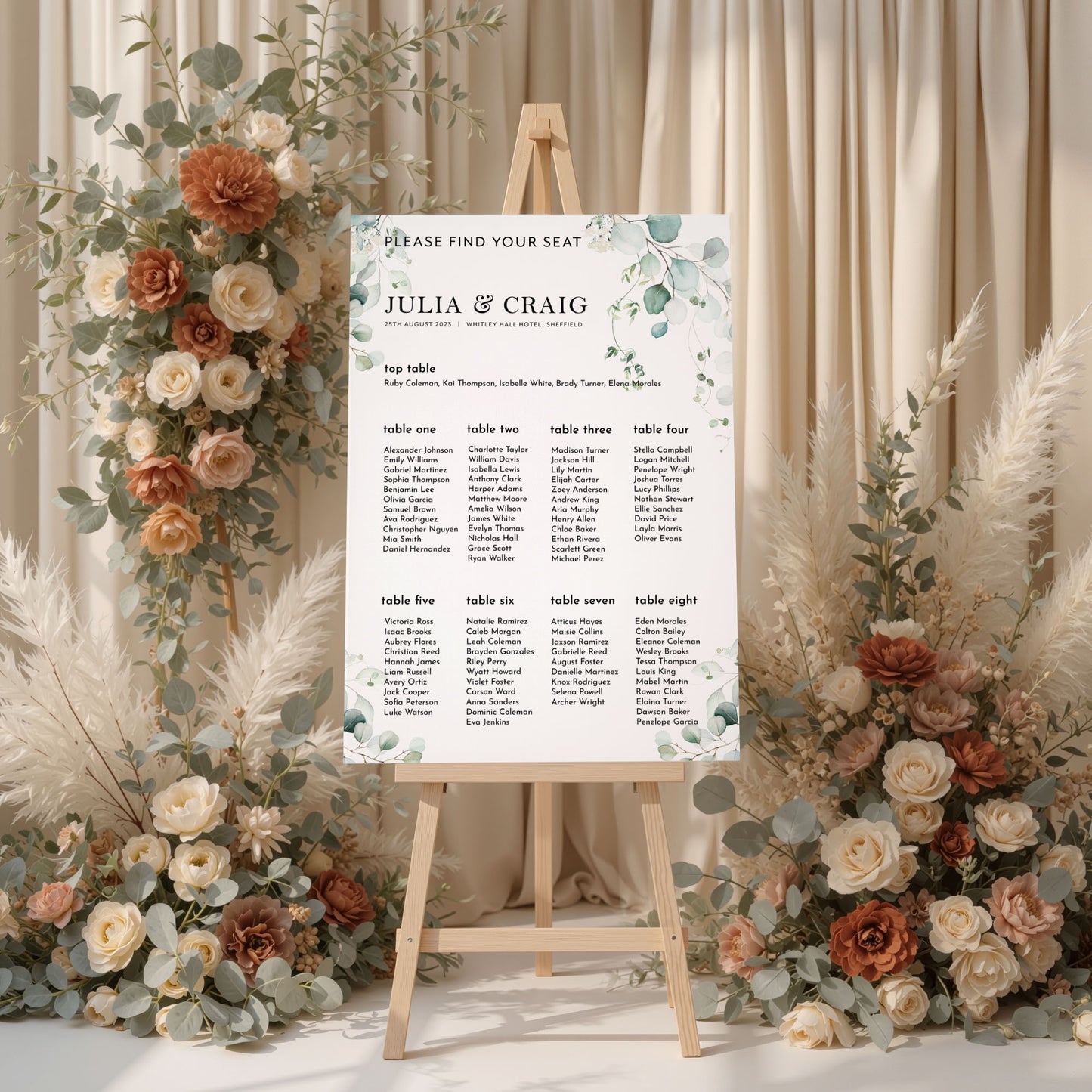 Eucalyptus Wedding Seating Plan Sign