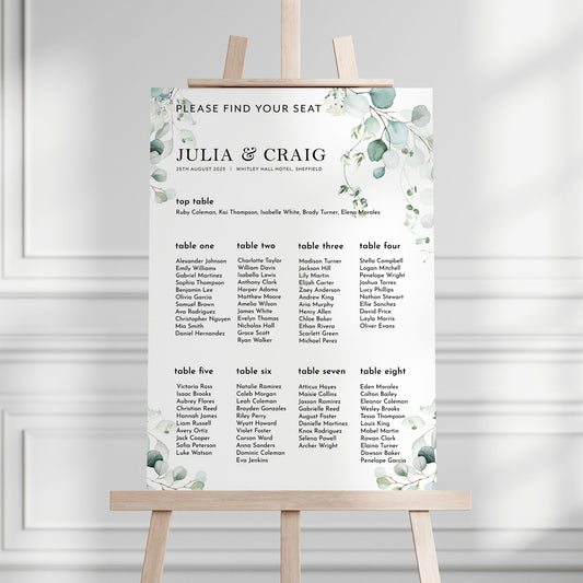 Eucalyptus Wedding Seating Plan Sign