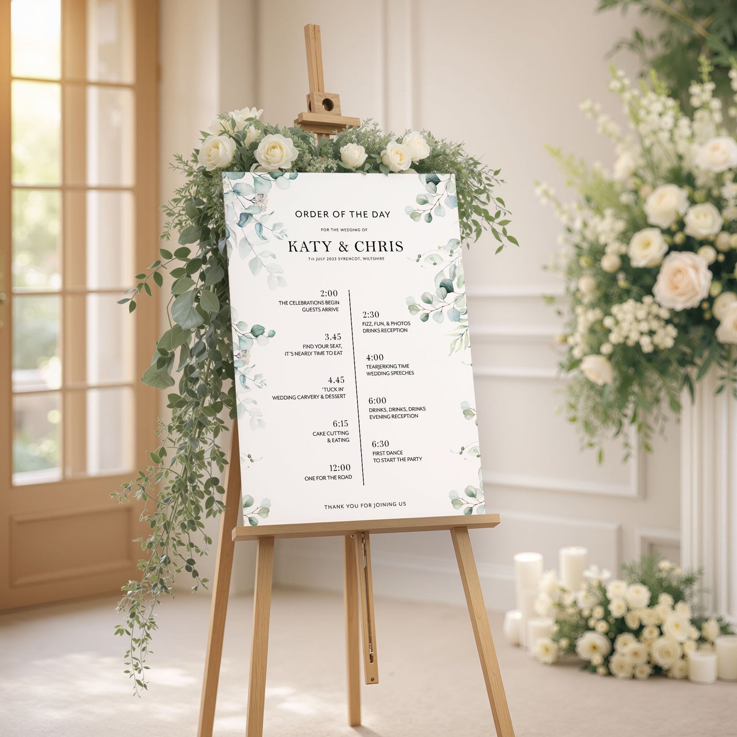 Eucalyptus Wedding Timeline Sign, Order of Events