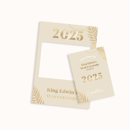 Gold School Leavers Selfie Frame and Party Sign