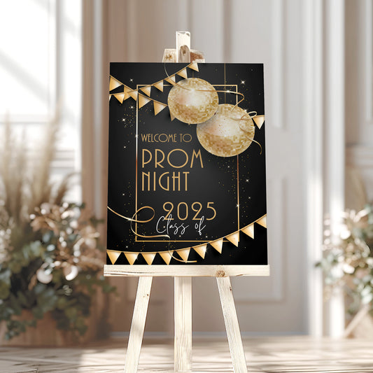 Prom Party Sign, Black and Gold