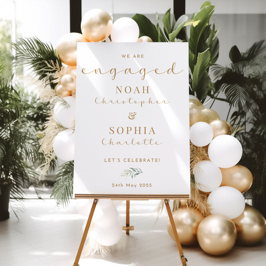 White and Gold Engagement Party Welcome Sign
