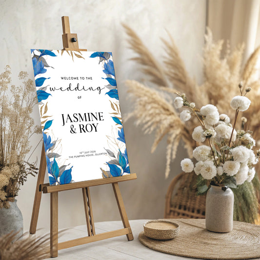 Blue Leaves Wedding Welcome Sign