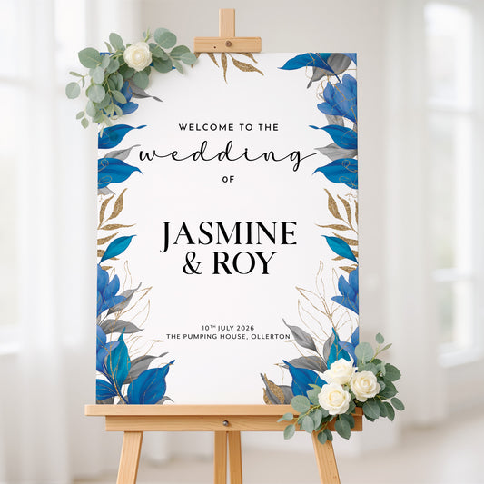 Blue Leaves Wedding Welcome Sign