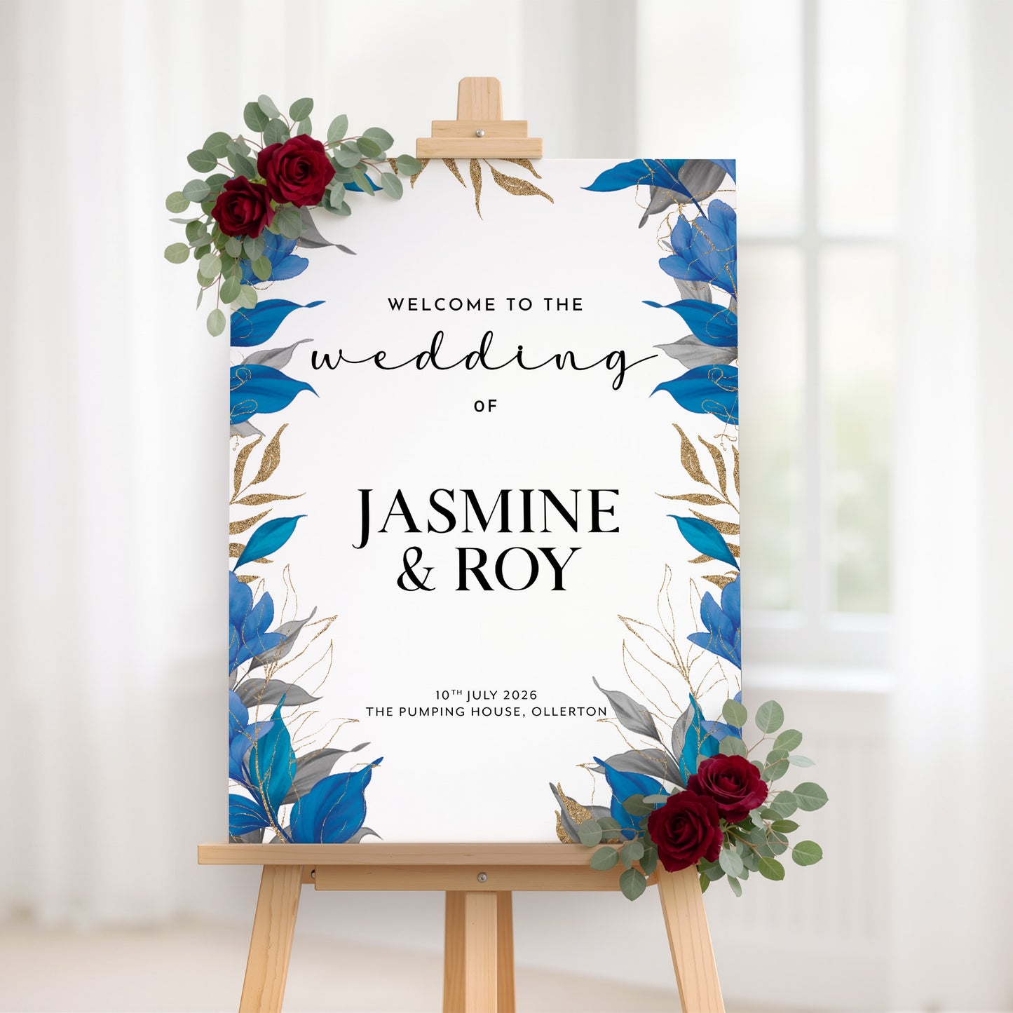 Blue Leaves Wedding Welcome Sign